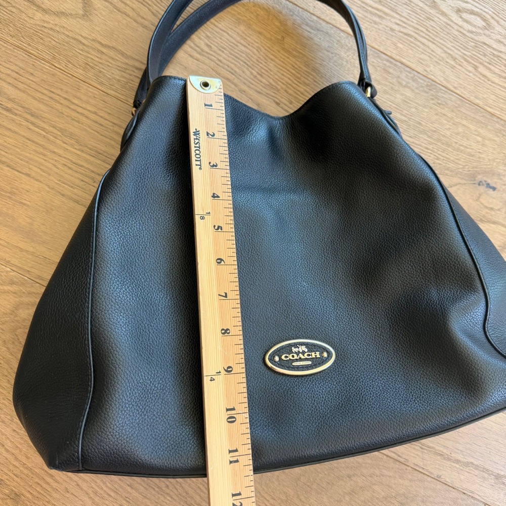 Coach Edie 31 Black Pebbled Leather Hobo Shoulder Bag Gold Logo Large - Picture 5 of 11